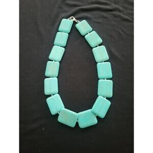 Bold look turquoise color Howlite Rectangle bead necklace 18"